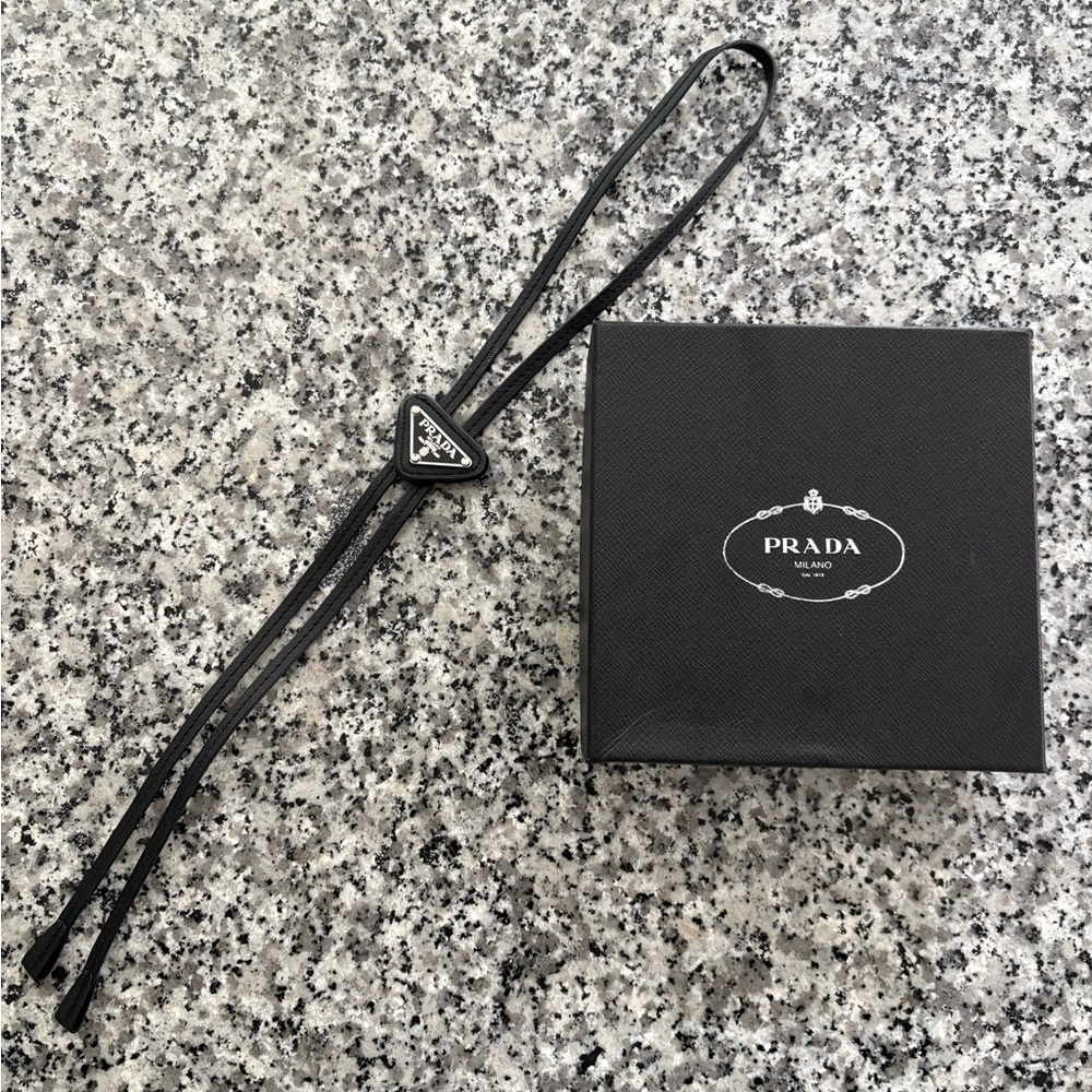Prada Black Leather Adjustable Bolo Tie
